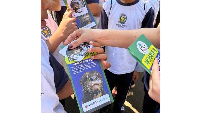 Em visita ao Zoo Americana, 40 alunos de escola de Campinas aprendem sobre a ariranha